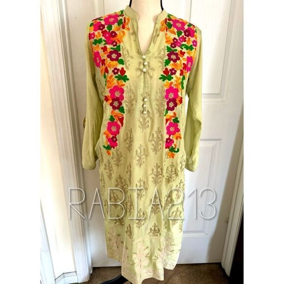 BIN SAEED PAKISTANI AUTHENTIC DESIGNER FLORAL EMBROIDERED DRESS - Picture 1 of 7